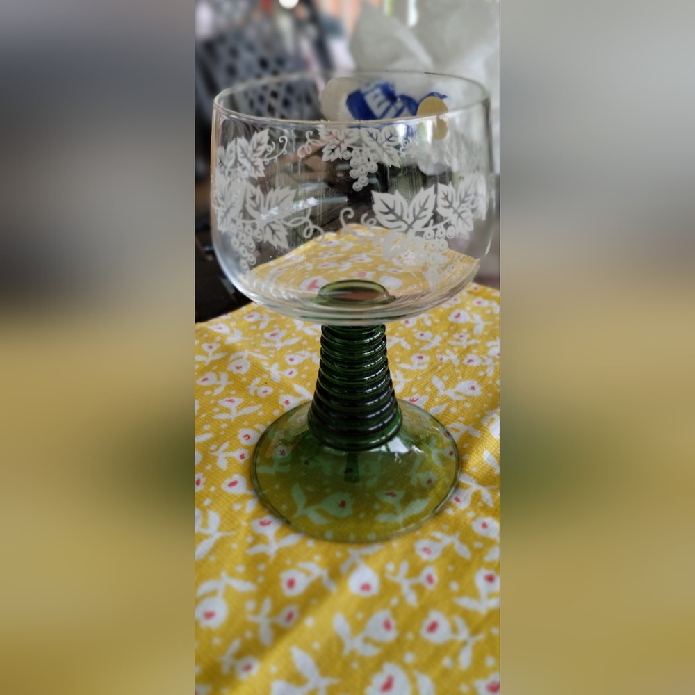 Antique Engraved Wine Glasses, 1880, Set of 4